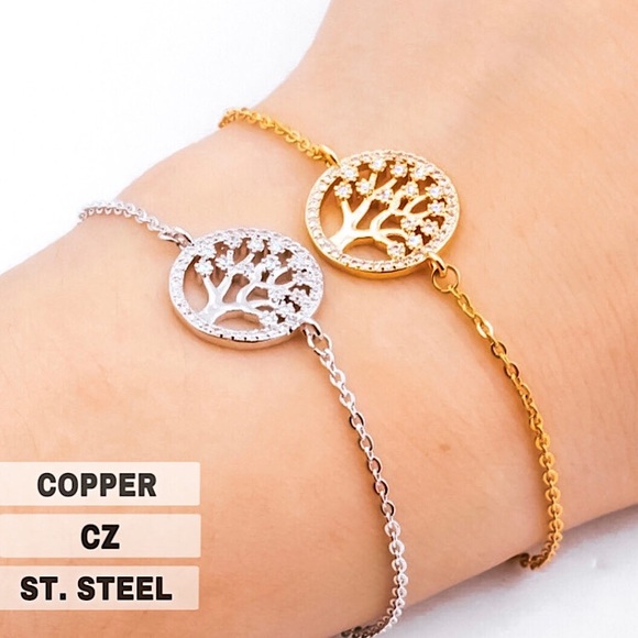 🔵𝟲𝟱%𝗢𝗙𝗙 𝗯𝘂𝗻𝗱𝗹𝗲𝘀 𝟯+🔵 NEW CZ Tree Stainless Steel Bracelet - Picture 1 of 8